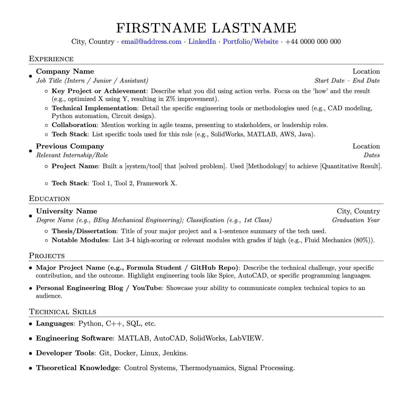 Engineering CV Template Preview